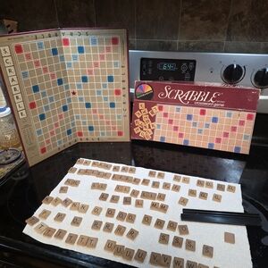 Scrabble Crossword Game - Brown Tile Set with Beige Board